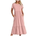 thumbnail image 1 of Fjofpr Womens Dresses Plus Size Women's Summer Casual Short Sleeve Crewneck Dress Casual Flowy Tiered Maxi Beach Dress With Pockets Pink XL, 1 of 5