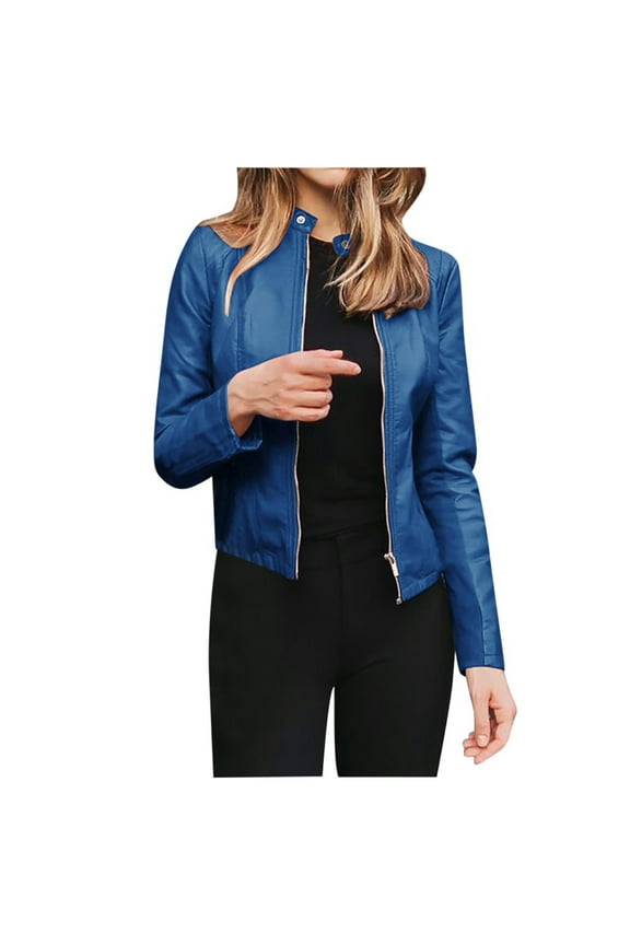 Womens Fall Clothing Womens Plus Size Faux Leather Jackets Long Sleeve Outerwear with Pockets Ladies Casual Solid Lightweight Zipper Coat