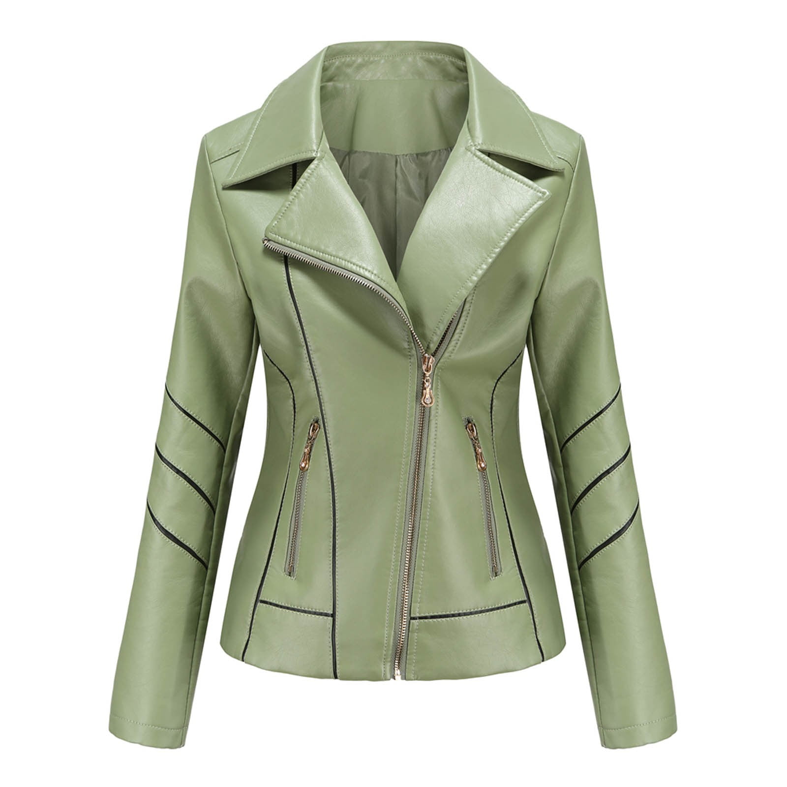 Fjofpr Womens Fall Clothing Womens Plus Size Faux Leather Jackets Long Sleeve Outerwear with Pockets Ladies Casual Solid Lightweight Zipper Coat