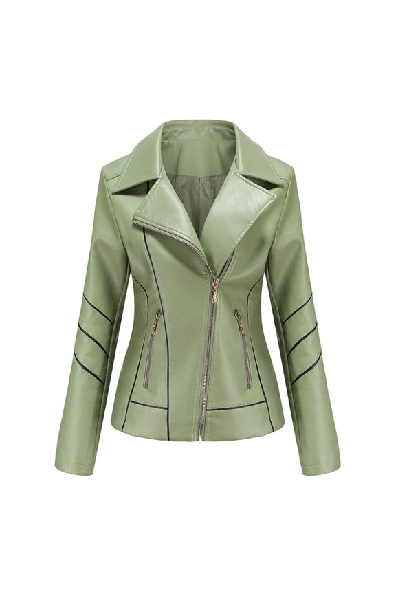 Womens Fall Clothing Womens Plus Size Faux Leather Jackets Long Sleeve Outerwear with Pockets Ladies Casual Solid Lightweight Zipper Coat