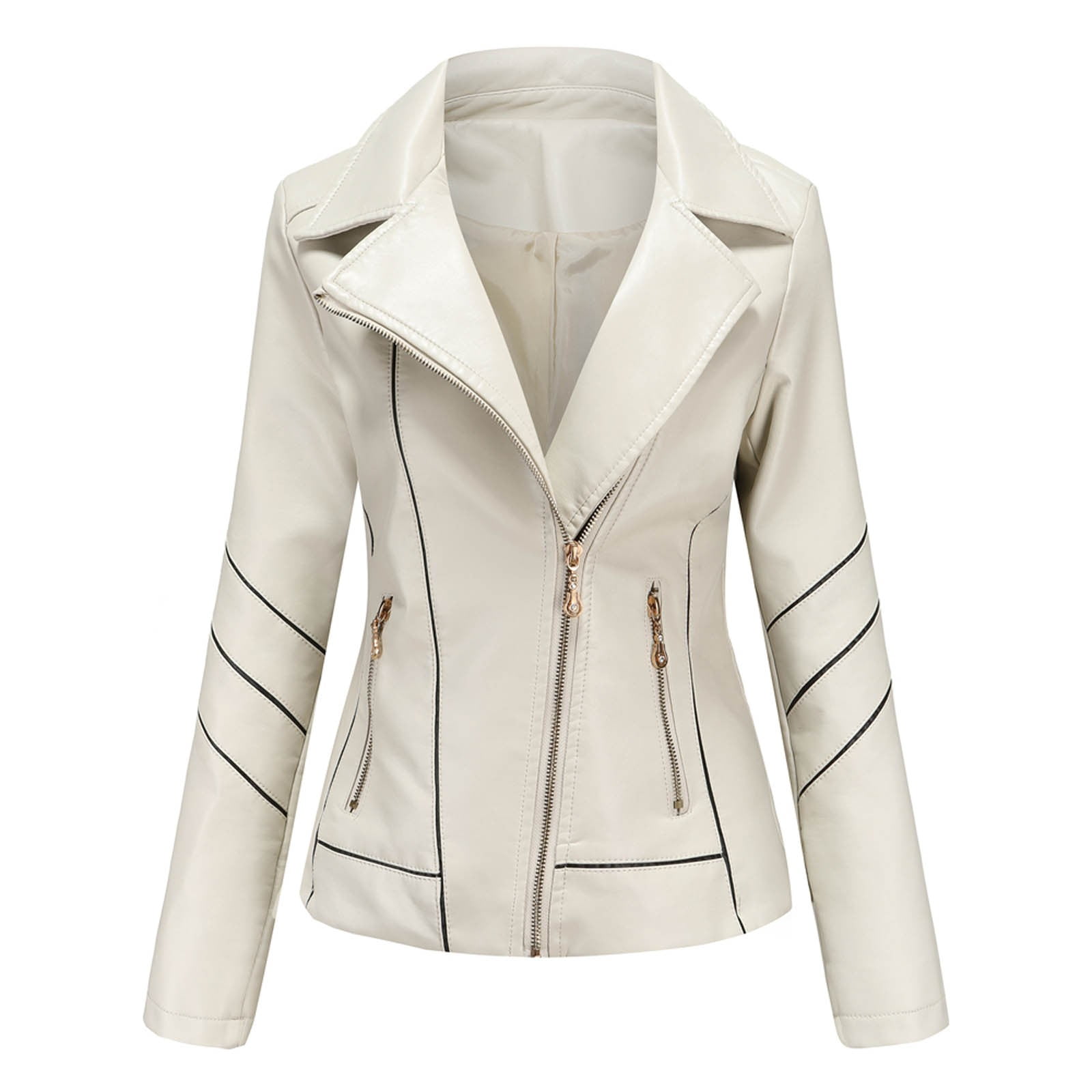 Fjofpr Womens Fall Clothing Womens Plus Size Faux Leather Jackets Long Sleeve Outerwear with Pockets Ladies Casual Solid Lightweight Zipper Coat