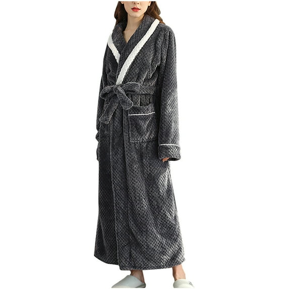 Fjofpr Womens Fleece Robe Long Nightgowns Winter Warm V-Neck Couple Bathrobe Plush Nightgowns with Sashes and Pockets