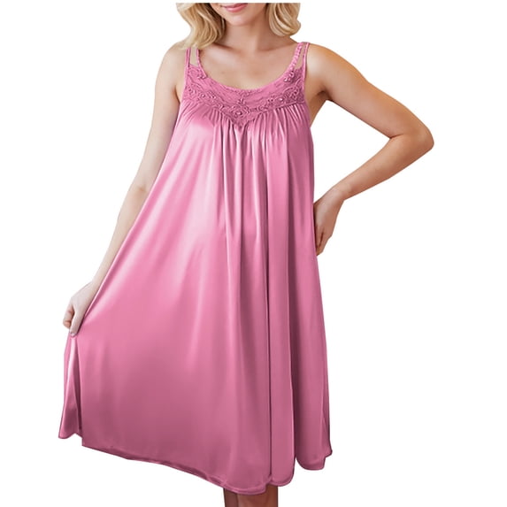 Fjofpr Womens Flowy Nightgown Women's Summer Lace Sleeveless Plus Ice Silk Midlength Nightdress
