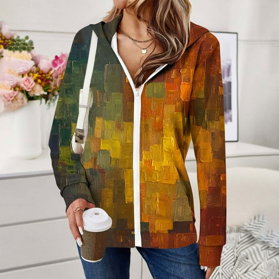 Fjofpr Womens Hoodies Oversized Lightweight Womens Long Sleeve Zip-Up Hoodies Jackets Tie Dye Casual Sweatshirt Coats with Pockets Multicolor S