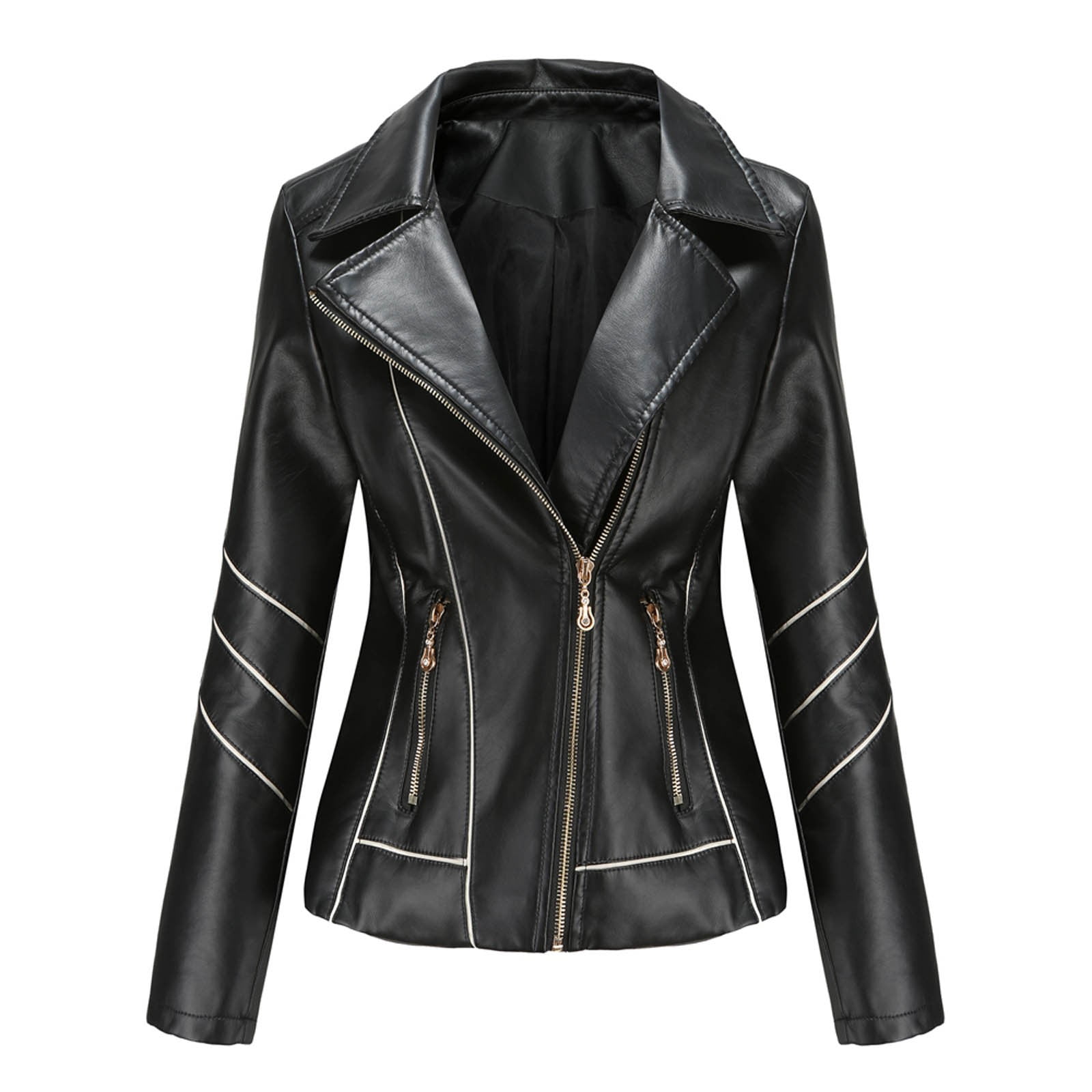 Fjofpr Womens Plus Size Faux Leather Jackets Long Sleeve Outerwear with Pockets Ladies Casual Solid Lightweight Zipper Coat