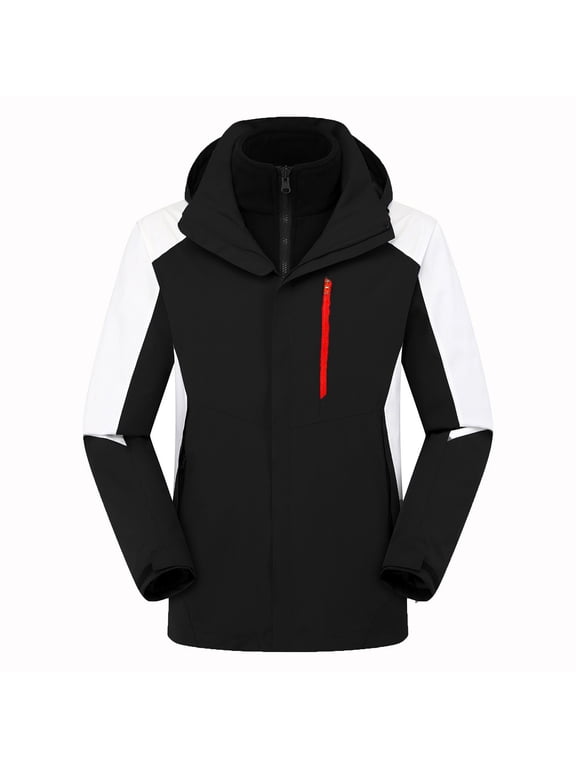 Womens Plus Size Outdoor Jackets Casual Three in One Detachable Down Liner Warm Windproof Waterproof Coat Thicken Hooded Jacket