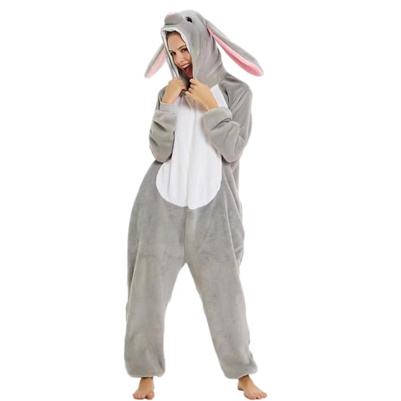 Fjofpr Womens Plush Hooded Jumpsuit Sherpa Fuzzy Pajamas 2025 Plus Size Long Sleeve Cute rabbit One Piece Onesie Winter Warm Rompers Sleepwear Winter Warm Rompe Sleepwear Gray L