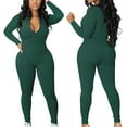 thumbnail image 1 of Fjofpr Womens Shapewear Women's Ribbed Jumpsuits Ribbed Workout Rompers Long Sleeve Exercise Zipper Jumpsuit, 1 of 7