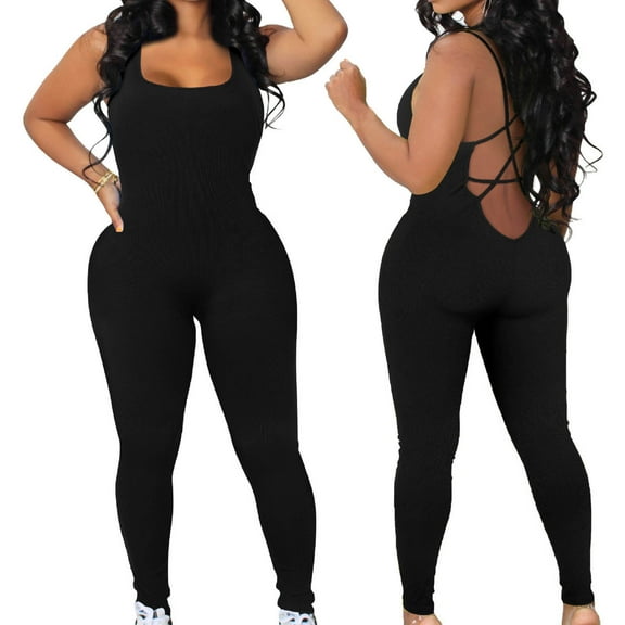 Fjofpr Womens Shapewear Women's Sleeveless Backless Waist Closing Jumpsuit Solid Color High Waist Tight Sports Yoga Jumpsuit