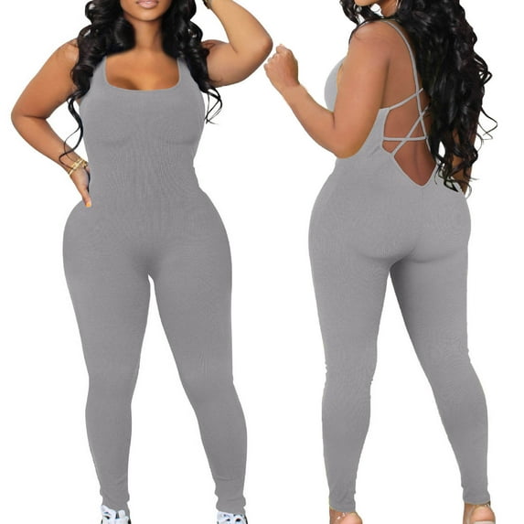 Fjofpr Womens Shapewear Women's Sleeveless Backless Waist Closing Jumpsuit Solid Color High Waist Tight Sports Yoga Jumpsuit