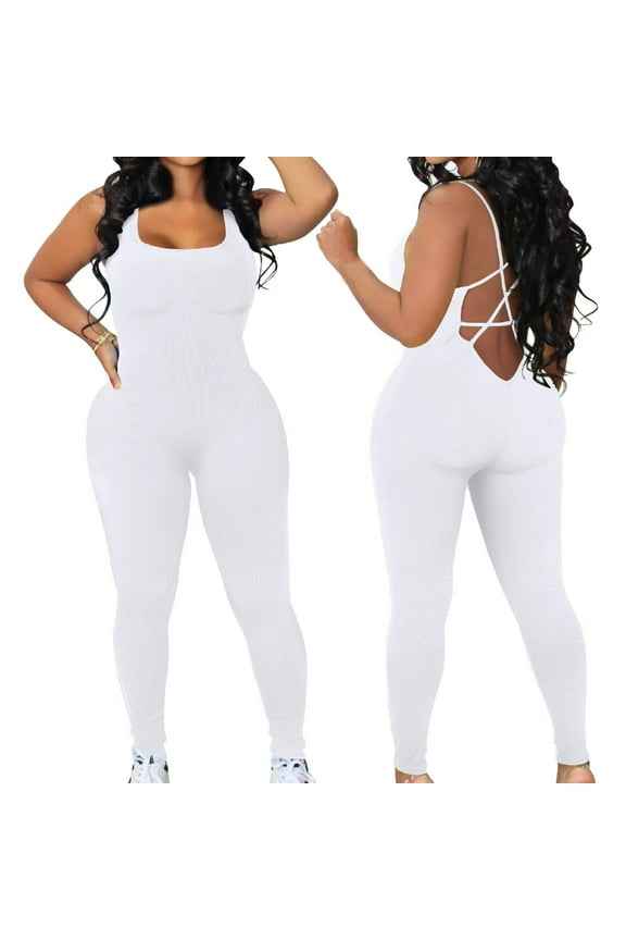 Womens Shapewear Women's Sleeveless Backless Waist Closing Jumpsuit Solid Color High Waist Tight Sports Yoga Jumpsuit