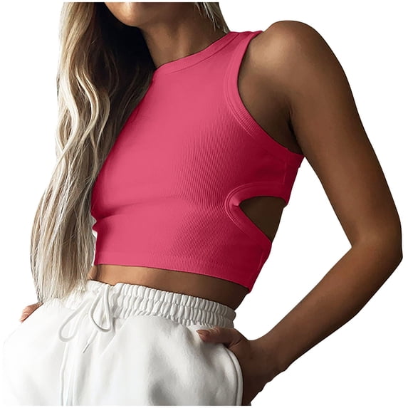 Fjofpr Womens Summer Tops Round Neck Women's Casual And Fashionable Solid Color Fits Well Top With Round Neck Sleeveless Garment
