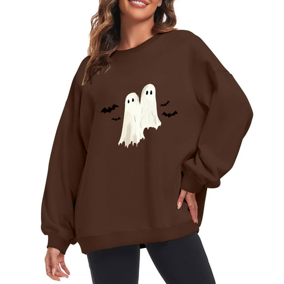 Fjofpr Womens Sweatshirts No Hood Halloween Sweatshirt for Women 2024 Women Classic Halloween Print Oversized Crewneck Long Sleeve Loose Pullover Sweatshirt Tops