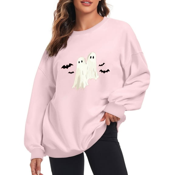 Fjofpr Womens Sweatshirts No Hood Halloween Sweatshirt for Women 2024 Women Classic Halloween Print Oversized Crewneck Long Sleeve Loose Pullover Sweatshirt Tops