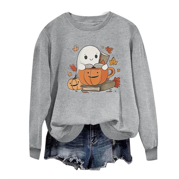 Fjofpr Womens Sweatshirts No Hood Halloween Sweatshirt for Women 2024 Women's Halloween Long-sleeved Crew Neck Pullover Printed Casual Fashion Top
