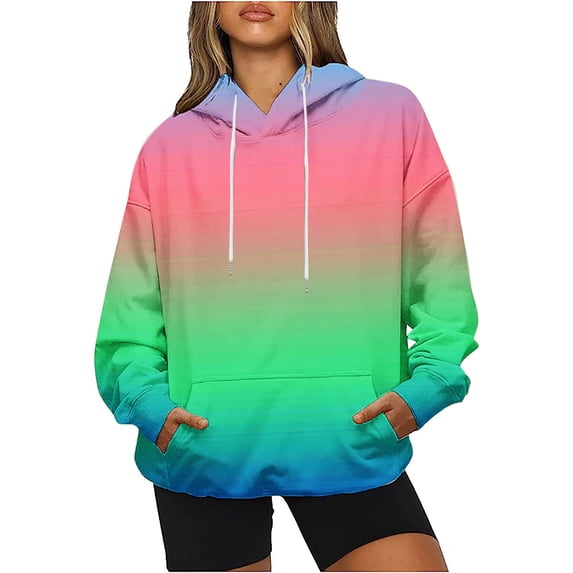 Fjofpr Womens Sweatshirts Plus Size Women's Casual Fall and Winter Gradient Color Long-Sleeved Fashion Printed Hooded Sweatshirt Multicolor xxxl
