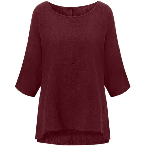 Fjofpr Womens Tops Clearance Under $10 Womens Summer Plus Size T-Shirts Crewneck 3/4 Sleeve T-Shirt Solid Color Casual Cotton Blouse