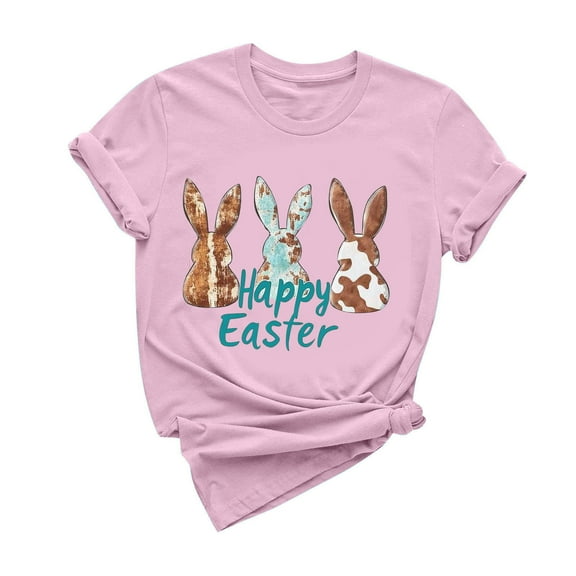 Fjofpr Womens Tops under $5 Women's Casual Short Sleeve Easter Printed T-shirt Crew-neck Top Short Sleeve Crew-neck Top/shirt