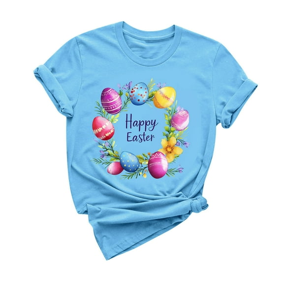 Fjofpr Womens Tops Short Sleeve Summer Women's Casual Short Sleeve Easter Printed T-shirt Crew-neck Top Short Sleeve Crew-neck Top/shirt