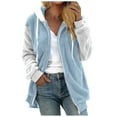 thumbnail image 1 of Fjofpr Womens Tops Womens Plus Size Fleece Jacket Autumn and Winter Long Sleeve Thickening Outerwear Casual Color Block Zipper Drawstring Hooded Coat, 1 of 5