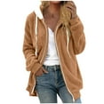 thumbnail image 1 of Fjofpr Womens Tops Womens Plus Size Fleece Jacket Autumn and Winter Long Sleeve Thickening Outerwear Casual Solid Zipper Drawstring Hooded Coat, 1 of 5