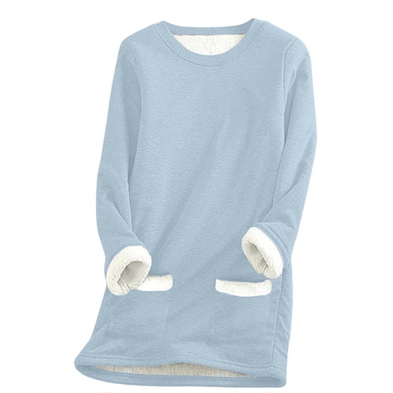 Fjofpr Womens Winter 2 Piece Plush Sweatsuits Sets Casual Round Neck Long Sleeve Pullover Top with Pockets and Pants Lounge Warm Suit