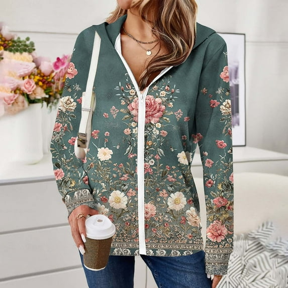 Fjofpr Zip Sweatshirts for Women with Hood Sweatshirt Jackets for Women Zip up Hoodies Long Sleeve Pullover Fall Clothing with Pockets Multicolor L