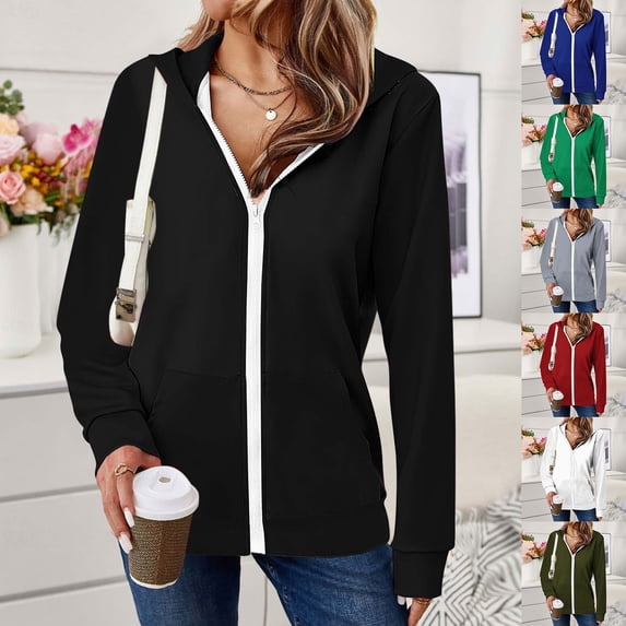 Fjofpr Zip Sweatshirts for Women with Hood Zip Up Hoodies for Women Fall Cute Jacket Oversized Casual Sweatshirts with Pocket Army Green L