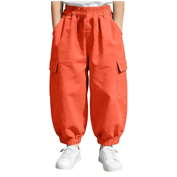 Fjofpr boys pants boys clothes Children's Unisex Linen Solid Color Versatile Breathable Elastic Waistband Leg-Strapping Flared Pants Long Trousers