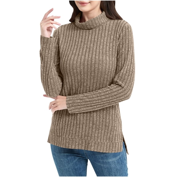Fjofpr fall and winter sweaterss for women 50% off Clear Ladies' Long Sleeved Round Neck Knitted Sweater And High Neck Sweater Khaki XL