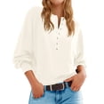 thumbnail image 1 of Fjofpr fall and winter sweaterss for women 50% off Clear Women's Fashion Round Neck Button Long Sleeved Solid Tops Pullover Sweater White L, 1 of 5
