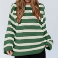 thumbnail image 1 of Fjofpr fall and winter sweaterss for women 50% off Clear Women's Fashionable Long Sleeved Striped Knitted Round Neck Sweater Green XL, 1 of 7