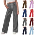 thumbnail image 1 of Fjofpr girls pants girls clothes girls And Summer Elastic Waisted Children's Wide Leg Pants Solid Color Straight Leg Casual Pants Children's Long Pants Children's Outerwear Pants, 1 of 8