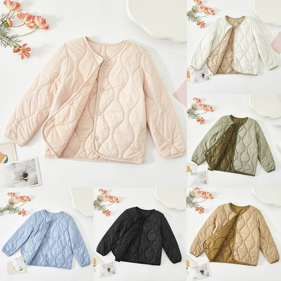 Fjofpr girls winter jacket Children's Winter Solid Color Adding Fleece For Warmth Long Sleeve Hoodless Casual Outwear For Kids