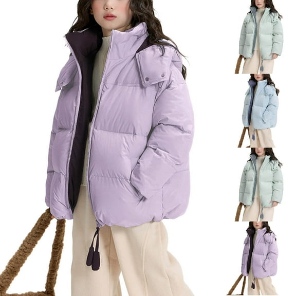 Fjofpr girls winter jacket Winter Solid Color Down Long Sleeved Hooded Jacket For Childern Long Sleeve Hooded Casual Outwear Jackets
