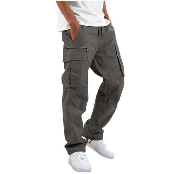 Fjofpr mens cargo pants Men Solid Casual Multiple Pockets Outdoor Straight Type Fitness Pants Cargo Pants Trousers