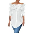 thumbnail image 1 of Fjofpr off Shoulder Blouses for Women Fashion Women's Casual Comfortable Long Sleeve off the Shoulder Button Blouse Top Solid Color Blouse, 1 of 6