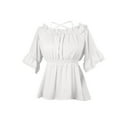 thumbnail image 1 of Fjofpr off Shoulder Blouses for Women Women's Renaissance Shirt off the Shoulder Puff Sleeve Short Sleeve Loose Smocked Blouse Solid Color Blouse, 1 of 6