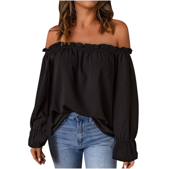 Fjofpr off Shoulder Tops Women Fashion Women one Shoulder T-Shirt Long Sleeve Casual Tee Tops Blouse off the Shoulder Shirt Tops