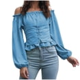 thumbnail image 1 of Fjofpr off Shoulder Tops Women Women off The Shoulder Blouses Long Sleeve Comfortable Breathable Pleated Shirt, 1 of 8