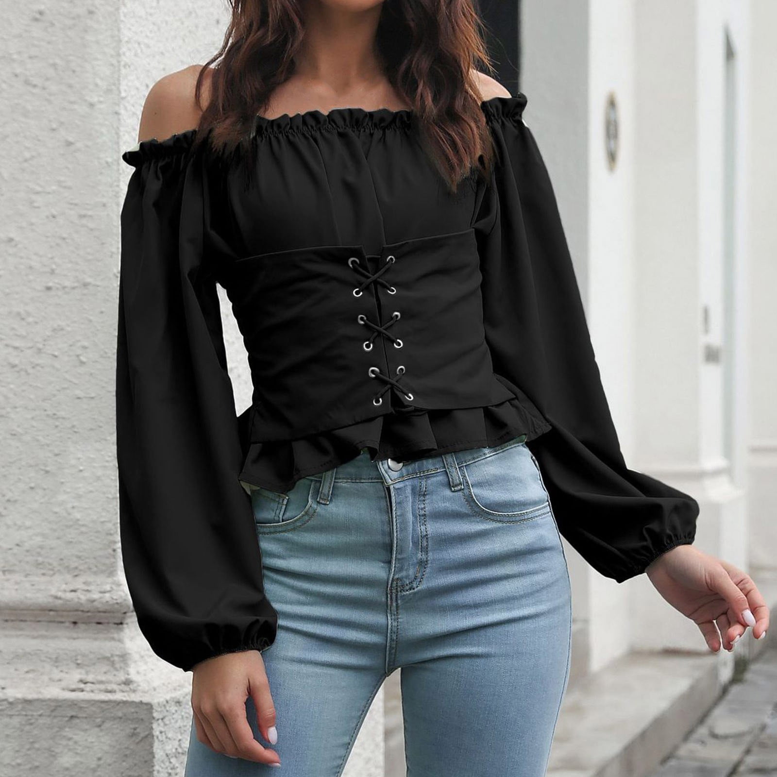 トップス andequal volume off shoulder blouse Fjofpr off Shoulder Tops Women Women off The Shoulder Blouses Long