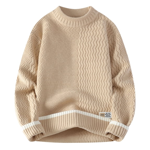 FjofprMens Sweaters Sale Winter Men Casual Round Neck Solid Color Long Sleeve Striped Knit Sweater
