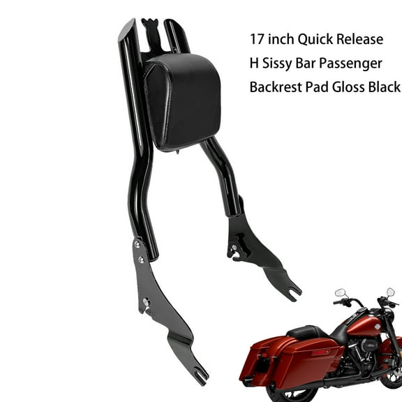 Fjpacemt 17" Backrest Pad Detachable H Sissy Bar for 09-24 Motorcycle Harley Road Street Glide Ultra