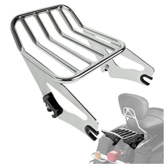 Fjpacemt Chrome Luggage Rack Detachable for 2009-24 Motorcycle Harley Road King Street Glide Touring