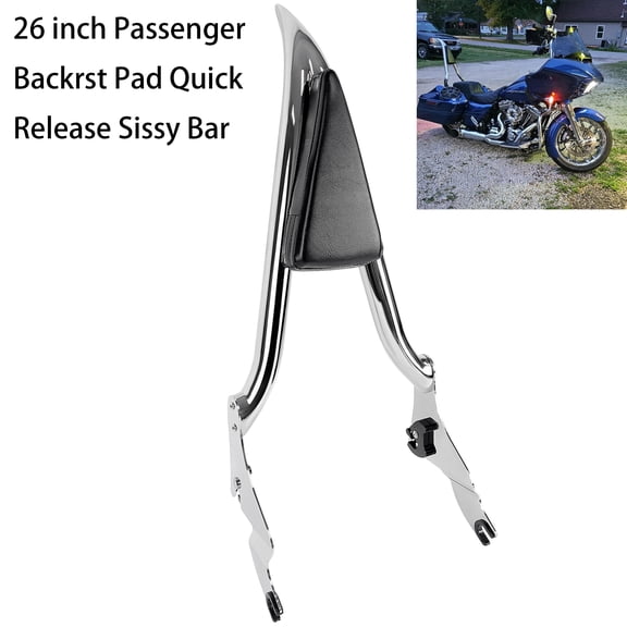 Fjpacemt Chrome Sissy Bar Detachable Backrest Pad for 09-24 Motorcycle Harley Road King Street Glide