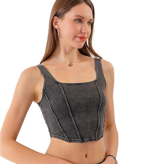 Fjuchai Denim Yoga Sports Vest for Women Summer U-Shaped Stretch Sleeveless Jacket Slimming Beauty Back to Wear Quick-Drying Fitness Tops S-XXL
