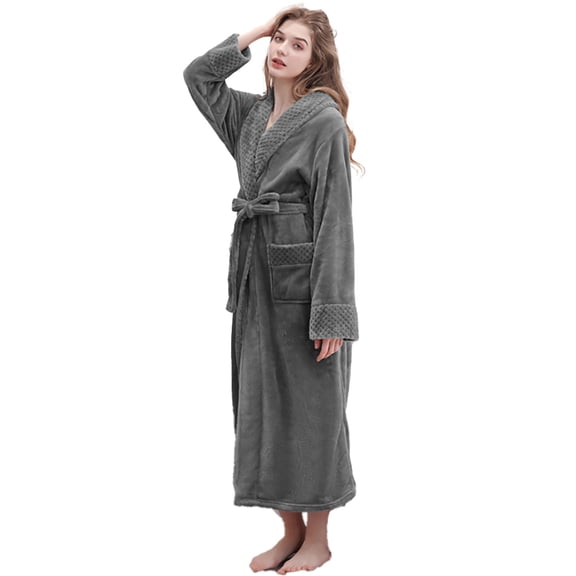 Fjuchai Fleece Long Robes for Men Women Bathrobe Warm Winter House Robes Lounge Sleep Pajamas M-3XL