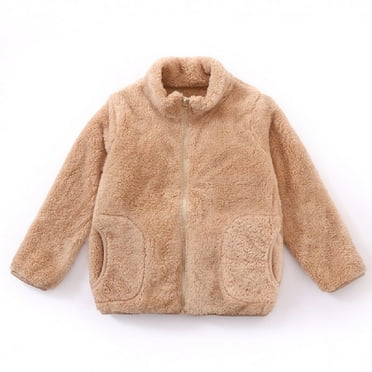 Fjuchai Kids Fall Winter Jacket for Boys Girls Solid Color Outerwear Toddler Long Sleeve Fleece Coat for 4-15 Years
