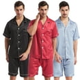 thumbnail image 1 of Fjuchai Men's 2Pcs Silk Pajama Pjs Set Lounge Sets Short Sleeve T-Shirts and Shorts Set Loungewear Sweatsuit with Pockets S-XL, 1 of 8