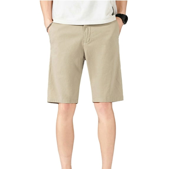Fjuchai Cargo Shorts for Men's Solid Color Shorts Elastic Waist Relaxed Fit Cotton Casual Outdoor Lightweight Work Shorts Beach Shorts